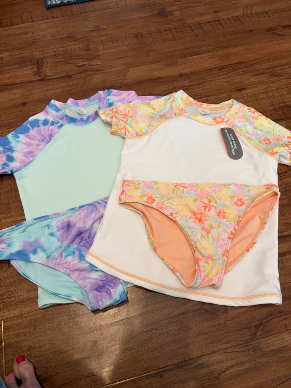 wonder nation BUNDLE White Rashguard Swim Set with Peach Floral Accents